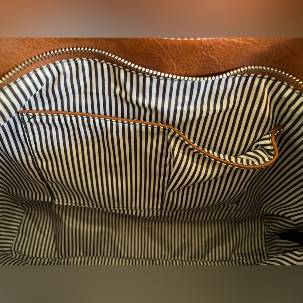 Emporia Brown Sue Tote with Contrast White Stitching Detail - Picture 8 of 10